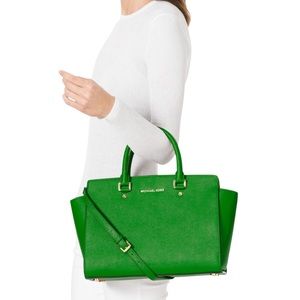 MICHAEL KORS SELMA PALM GREEN LG TOTE